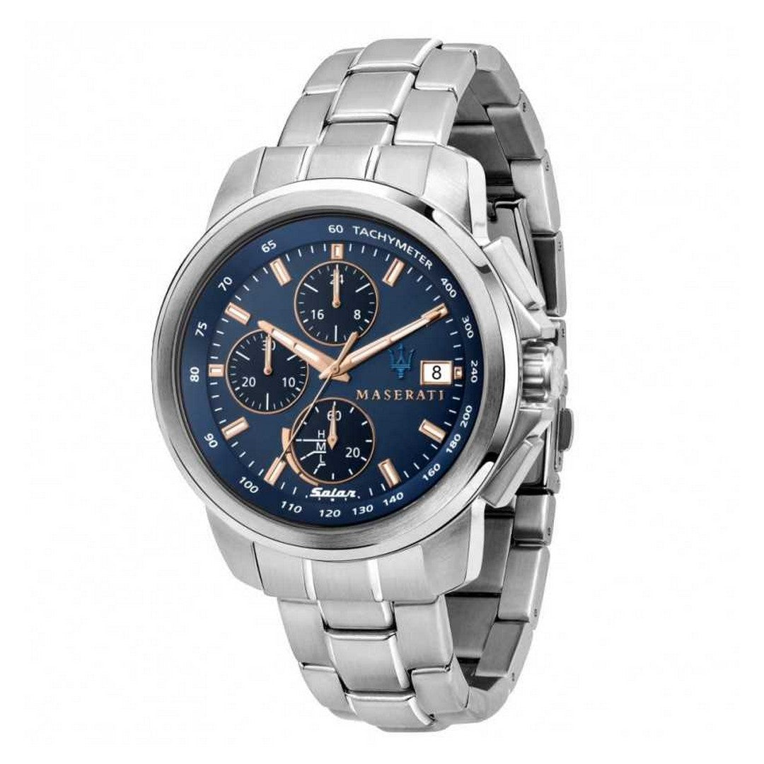 Orologio Uomo Maserati Successo Solar 44Mm Blue Dial Br Ss - R8873645004 - Stilato