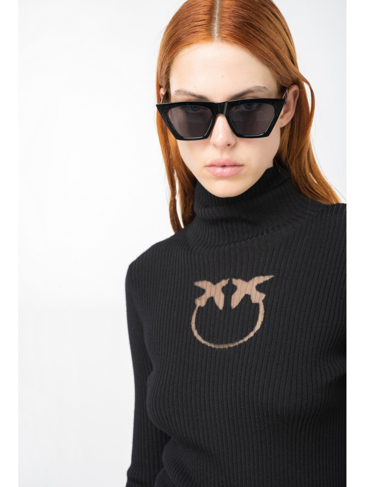 PINKO Maglione Donna Tartaruga Maglia Lana Logo In 102020-A18M Z99 Nero - Stilato